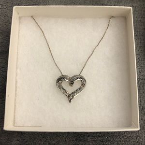 925 Silver Heart Necklace with blue & white stones